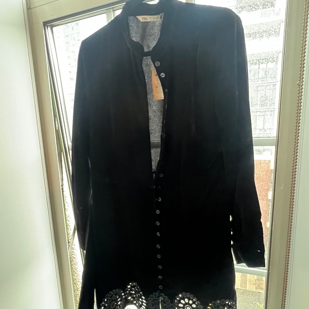 Brand new - with tags - Zara black velvet eyelet hem mini dress